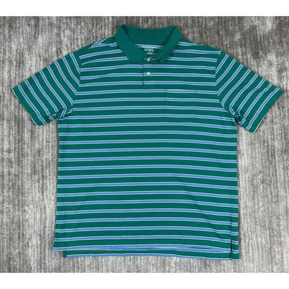 Saddlebred Shirt‎ Mens Extra Large Green Blue White Polo Striped Comfort Flex - Picture 1 of 9